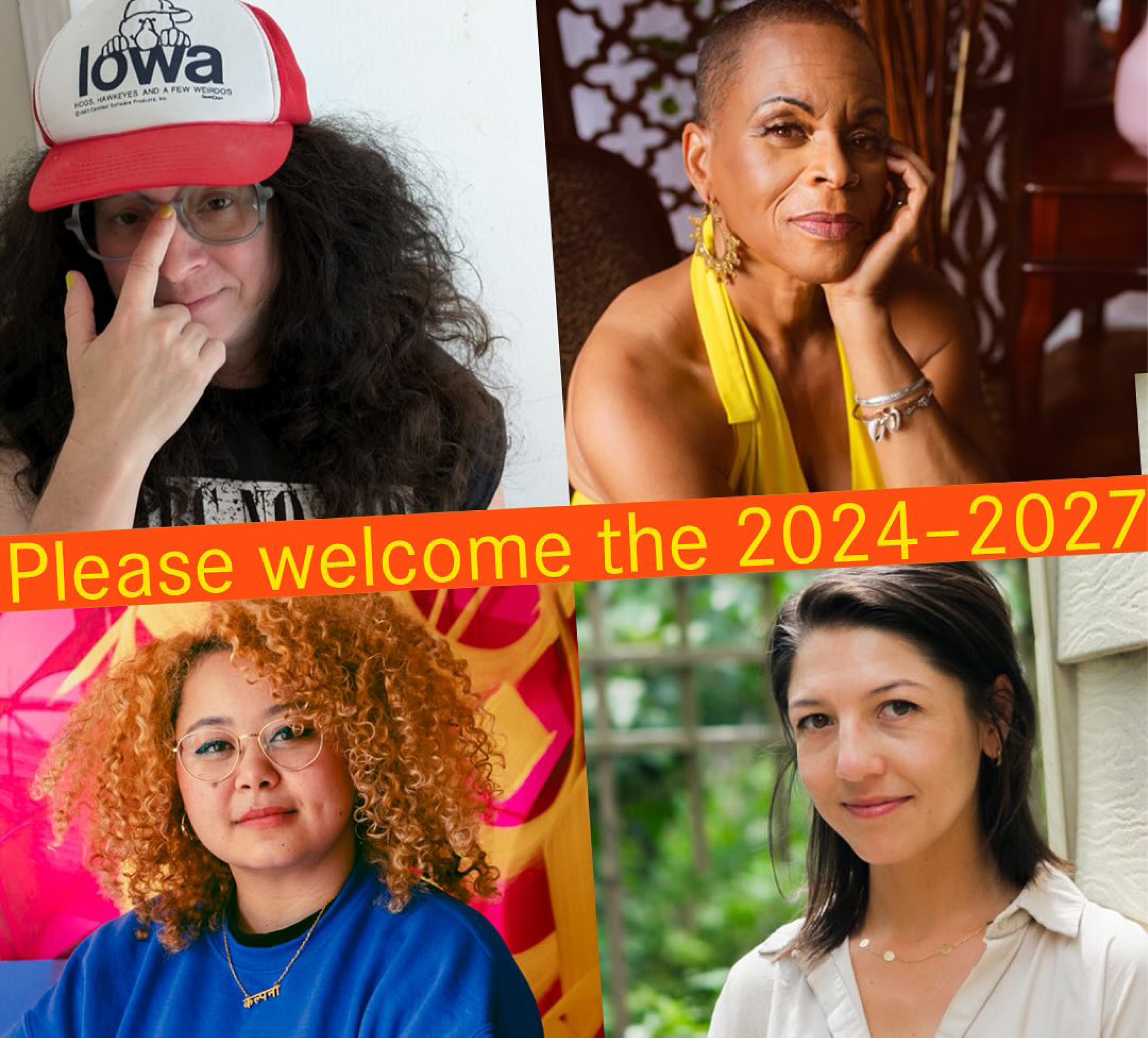 A collage of four women, each in a different setting. Text across the center reads, Please welcome the 2024–2027. The women have varied hairstyles and expressions, suggesting diversity and warmth.